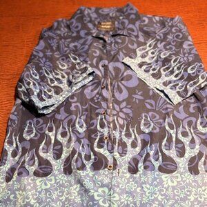 Vintage Urban Rags Blue Flame Button-Down Shirt Custom Tailored Size Large